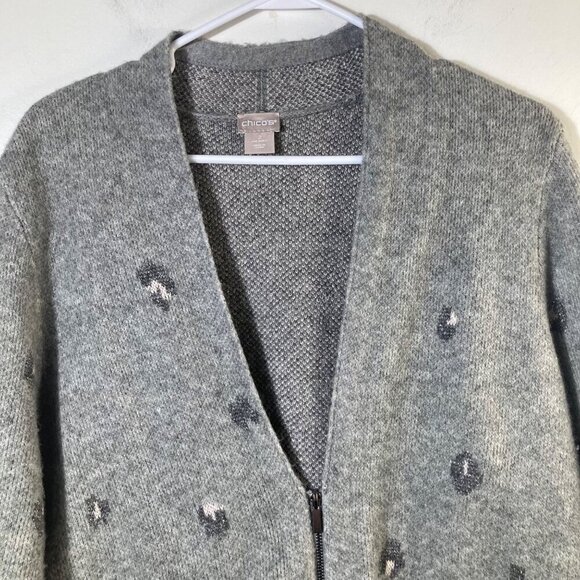 Womens Chicos Wool Blend Zip Cardigan Animal Print Gray Pink Metallic L - Picture 4 of 10